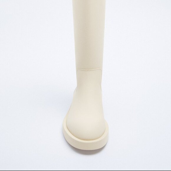 ZARA RUBBERIZED KNEE HIGH BOOTS ECRU - Picture 6 of 9